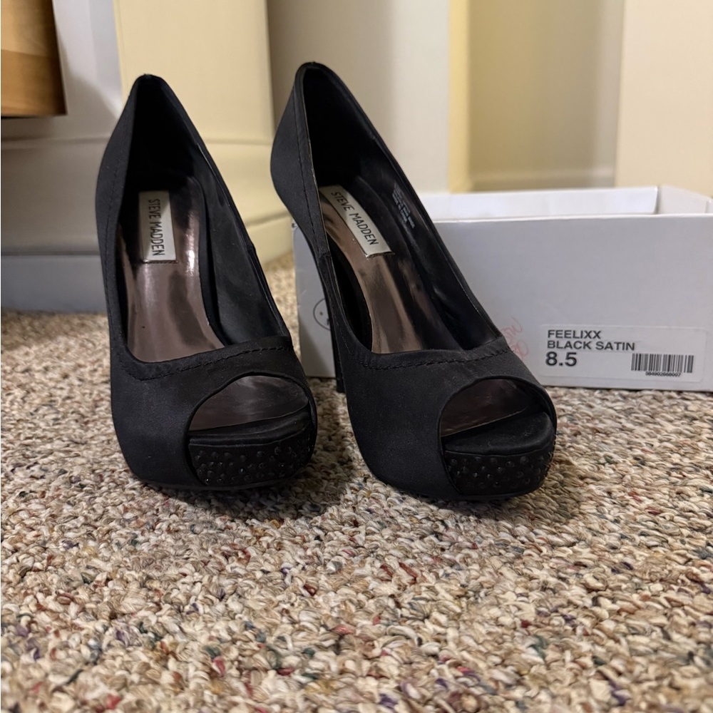 Steve Madden Black Satin Heels